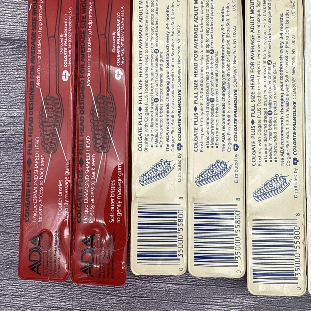 12 Vintage Colgate Plus Toothbrush Diamond 1 Shaped Full Head Medium Bristles